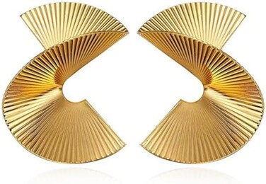 Bmadge Gold Zinc Geometric Earrings Exaggerated Statement Earrings Punk Stylish Sectored Twisted Earring Jewelry for Women and Girls.