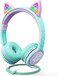 FosPower Kids Headphones with LED Cat Ears, 3. 5mm On-Ear Wired Headset with Laced Cables for iPad/Smartphones/PC/Kindle/Tablet/Laptop/School (Max Volume 85dB- Teal/Light Purple.