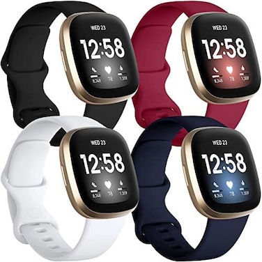 Getino Bands Compatible with Fitbit Sense and Fitbit Versa 3, Soft Waterproof and Durable Classic Silicone Sport Strap, Adjustable Replacement Wristbands for Women Men, Large Small.