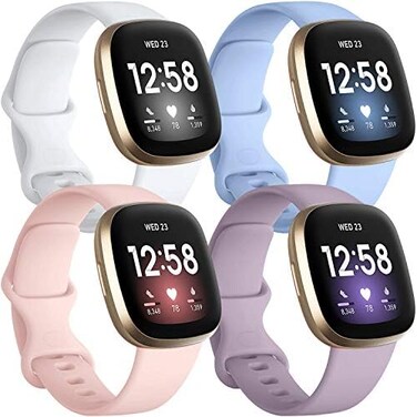 Getino Bands Compatible with Fitbit Sense and Fitbit Versa 3, Soft Waterproof and Durable Classic Silicone Sport Strap, Adjustable Replacement Wristbands for Women Men, Large Small.
