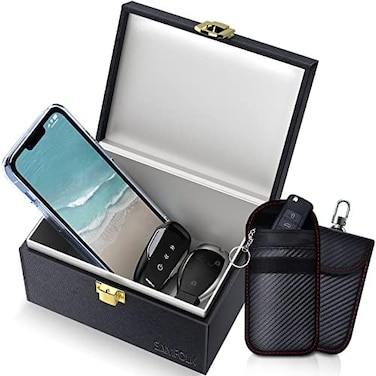 Samfolk Faraday Box with Faraday Pouch 2 Pack, Keyless Entry Car Key Safe Protector RFID Anti-Theft Signal Blocking Cages.