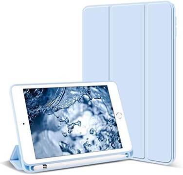 aoub Case for iPad Mini 5 2019, Auto Sleep/Wake Slim Lightweight Trifold Stand Smart Cover, Soft TPU Back Case with Pencil Holder for iPad Mini 5th Generation 7. 9 inch, Sky Blue.