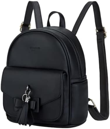 ECOSUSI Mini Backpack for Women Girls Cute Bowknot Small Backpack Purse Ladies Leather Bookbag Satchel Bag, with Charm Tassel.