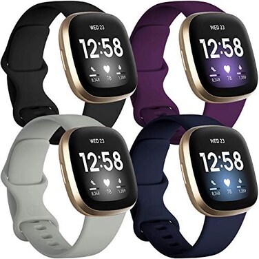 Getino Bands Compatible with Fitbit Sense and Fitbit Versa 3, Soft Waterproof and Durable Classic Silicone Sport Strap, Adjustable Replacement Wristbands for Women Men, Large Small.