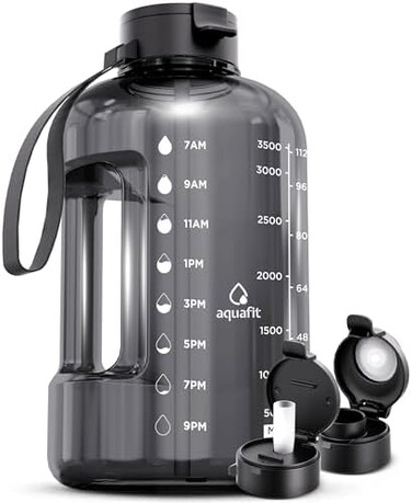 AQUAFIT 1 Gallon Water Bottle With Time Marker - Large Water Bottle Gallon Water Bottle Motivational One Gallon Water Bottle With Straw 1 Gallon Water Jug With Time Marker 1 Gallon Big Water Bottle Gr