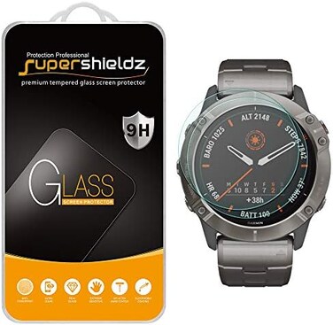 Supershieldz (2 PackDesigned for Garmin Fenix 6X, Fenix 6X Pro and Fenix 6X Pro Solar Tempered Glass Screen Protector, Anti Scratch, Bubble Free.