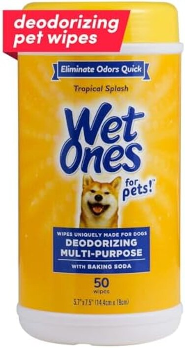 Wet Ones for Pets Deodorizing Multipurpose Pet Wipes, Tropical Splash Scent - Pet Grooming Wipes for In-Between Baths, Pet Cleaning Supplies, Puppy Wipes for Dogs, 50 Count.