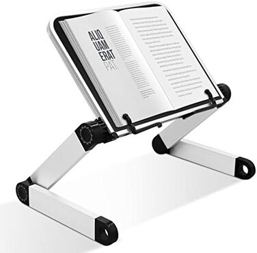 حامل كتب MNKXL، حامل كمبيوتر محمول، حامل كتب قابل للتعديل مع مشابك ورق، تصميم مريح، ارتفاعات وزوايا متعددة قابلة للتعديل، حامل كتب للقراءة، مناسب للكتب الدراسية، وصفات الطعام، المجلات، أجهزة الكمبيوتر