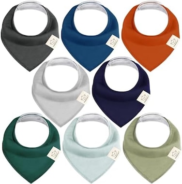 KeaBabies 8-Pack Organic Baby Bandana Drool Bibs &ndash; Stylish Unisex Bandana Bibs - Super Absorbent Bandana Drool Bibs &ndash; Gentle Teething Bibs for Infants - Organic Cotton Baby Bib (Hunter.