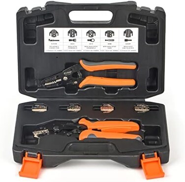 IWISS SN Ratcheting Crimper Tool Set Automotive Focused with 5 Quick Changing Dies for MC4 Connector, InsulatedNon-Insulated Terminal, Open Barrel Dupont Connector, End Sleeve Ferrule.