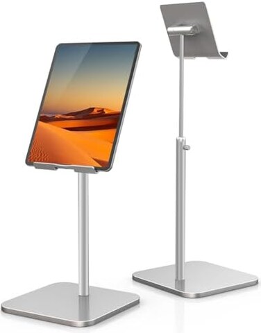 ODOSOLA Tablet Stand Height Angle Adjustable, Eye-Level Desktop iPad Stands Tablet Holder for Home Office, Cradle Dock for iPad Pro 12. 9, Air Mini 4, Kindle, E-Reader, Nexus, iPhone (4-13''silver.