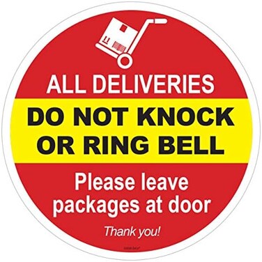 ZOCO Do Not Knock or Ring Doorbell Sign - Please Leave Deliveries at Door Sticker - Inside Window Cling Decal - 6" Round.