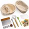 RORECAY Banneton Proofing Basket Set of 2 - 9 Inch Round10 Inch Oval Cane Sourdough Baskets With Bread Lame, Dough Sc, Linen Liner, Basting Brush for Baking Fermentation.