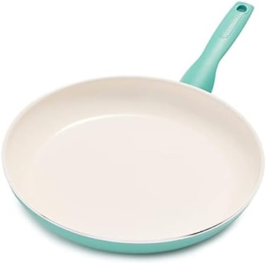 GreenPan Rio Healthy Ceramic Nonstick 12" Frying Pan Skillet, PFAS-Free, Dishwasher Safe, Turquoise.