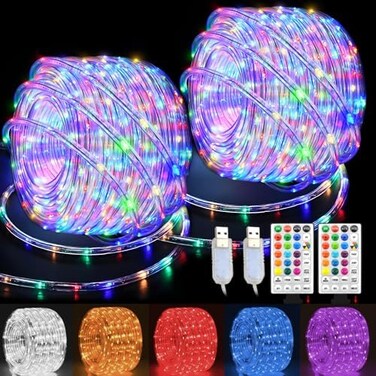 أضواء حبل LED من GLPE تعمل بمنفذ USB، عبوة من قطعتين × 33 قدمًا، 100 مصباح LED، أضواء حبل خارجية مقاومة للماء، أضواء أنبوبية مع 16 لونًا متغيرًا، أضواء خرافية لعيد الميلاد والحديقة والحفلات والتخييم.