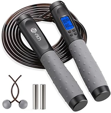 Te-Rich Skipping Rope Adult Fitness, Digital Speed Jump Rope with Counter [Ropeless for Indoor Use] for Women Men and Kids, Weighted Handles, Adjustable Rope, Exercise Equipment for Crossfit Boxing.