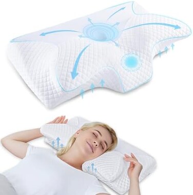 HOMCA Cervical Pillow Memory Foam Pillows - Contour Memory Foam Pillow for Neck Pain Relief, Orthopedic Neck Bed Pillow for Side Sleepers Back and Stomach.