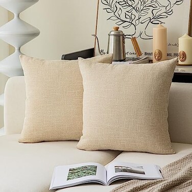 K KEVIN TEXTILE Decorative Linen Throw Pillow Covers Cushion Case Star Pillowcase for Bed Sofa, 2 Pcs, (24 x 24 Inch, Cream Beige.