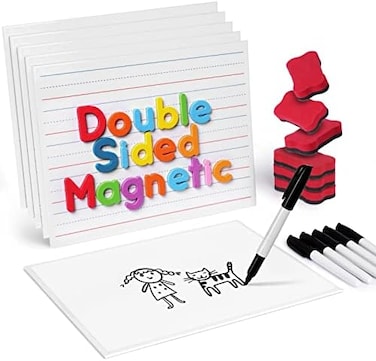 GAMENOTE White Board Dry Erase, Small Magnetic Lined White Board Set, Double Sided Magnet Ruled Lap Boards Whiteboard for Kids and Student Learning, 9x12 Inches (Pack of 6.