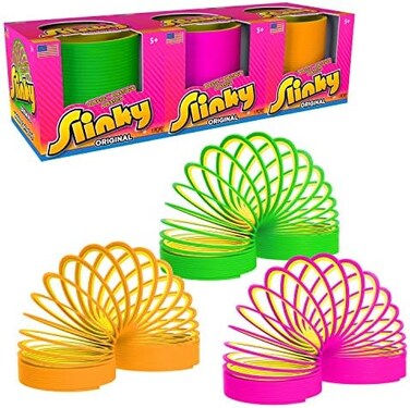 Just Play Slinky the Original Walking Spring Toy, Plastic Slinky 3-Pack, Multi-color Neon Spring Toys, Kids Toys for Ages 5 Up.