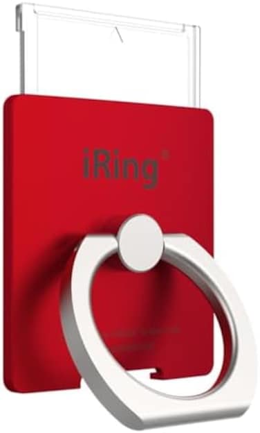 حامل iRing Link - لوحة قابلة للفصل للشحن اللاسلكي، يتضمن خطاف تثبيت على الحائط أو حامل السيارة. حامل هاتف محمول بحلقة تثبيت على الإصبع، متوافق مع هواتف iPhone وSamsung وAndroid الذكية (لون أحمر معدني)