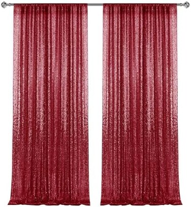 Pufogu 2&times;8FT-2PCS Burgundy Red Sequin Backdrop Curtains Panels, Photography Backdrop Glitter Curtains Fabric Background for Christmas Wedding Party Decor.