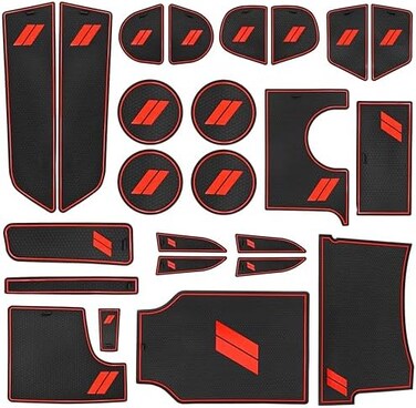 SENSHINE for Dodge Charger Accessories 2015-2021 Non-Slip Anti Dust Cup Holder Insert Center Console Shifter Liner Trim Door Packet Mats Premium Custom Interior 22PC Set (Red Trim.