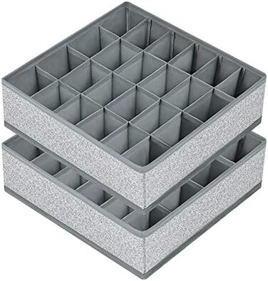 Joyoldelf Sock Drawer Organizer Underwear Organizer, 24 Cell Collapsible Closet Organizer Underwear Storage Boxes for Socks, Ties, Belts (Gray.