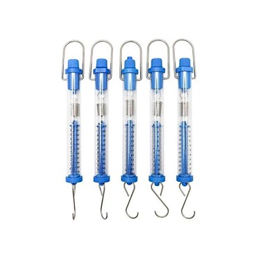 QWORK Plastic Tubular Spring Scale - 1N, 5N, 10N, 20N, 30N Capacity, GramsNewton Calibration, Zeroing Capability, Clear Plastic Body Spring Balance Hanging Tube, Set of 5.