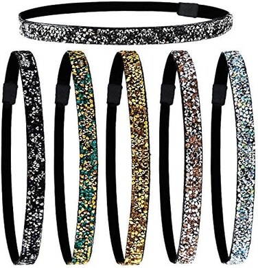 Syhood 6 Pieces Glitter Headband Non-slip Felt Headband Rhinestone Headband Women's Fabric Headband Hairband for Sports and Yoga.