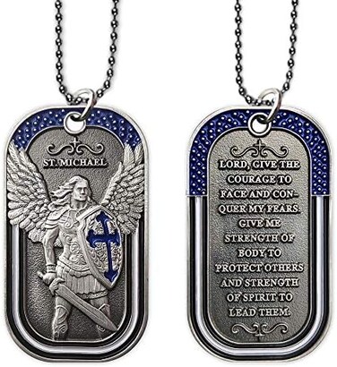 E-Coin Police Officer Prayer Challenge Coin St Michael The Archangel Dog Tag Necklace Pendant Jewelry, 53320.