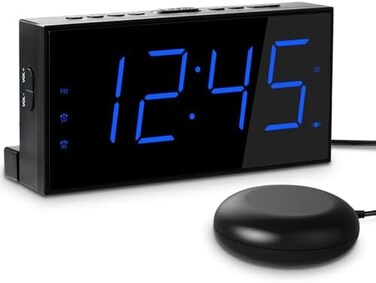 Mesqool Extra Loud Dual Alarm Clock with Vibration for Bedroom,Extreme Bed Shaker Alarm Clock for Deep Sleeper Hard of Hearing Deaf,7" Clear LED Display,USB Port,Battery Backup,Easy to Set for Senior,
