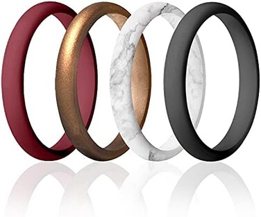 ROQ Silicone Rubber Wedding Ring for Women, Thin Stackable Rubber Silicone Wedding Band, Bridal Jewelry Set, Anniversary Rings, Promise Ring, Horizontal LinesPoint Pave Edge, 2. 5mm Wide 2mm Thick,.
