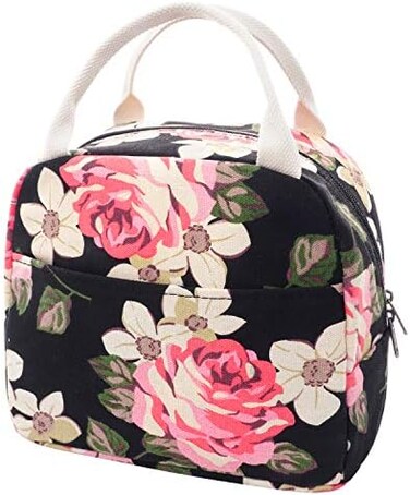 EurCross Work Lunch Bag for Women and Lidies,Trendy and Practical Floral Canvas Compact Lunch Tote Bento Box Bag.