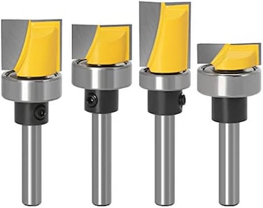 Wolfride Gasea 4pcs 1/4" Shank Flush Trim Hinge Mortise Template Cleaning Bottom Router Bit for Woodworking Milling Cutter Tool 13/16" 7/16" 5/8" 1/4".