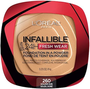 L'Oreal Paris L&rsquo;Or&eacute;al Paris L'Oreal Makeup Infallible Fresh Wear Foundation in a Powder, Up to 24H Wear, Waterproof, Golden Sun, 0. 31 oz.