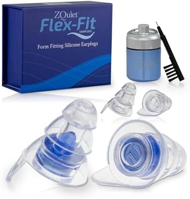 ZQuiet Flex-Fit Earplugs, Noise Reduction Earplugs for Sleep, Work, ConcertsTravel, Includes 2 Sizes, Premium Gift BoxStorage Case.