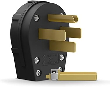 ENERLITES Straight Blade Angle Plug, AC Dryer Replacement Male Angle Plug, NEMA 14-30/50P, 50 Amp, 125V/250V, 66351-BK, Black.