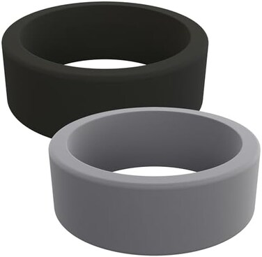 QALO Men's Basic Silicone Wedding Ring Bundle - BlackGrey, Size 09.