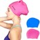 Keary 2 Pack Updated Silicone Swim Cap for Long Hair Women Girl Waterproof Bathing Pool Swimming Cap Cover Ears to Keep Your Hair Dry, 3D Soft Stretchable Durable and Anti-Slip, Easy to Put On and Off
