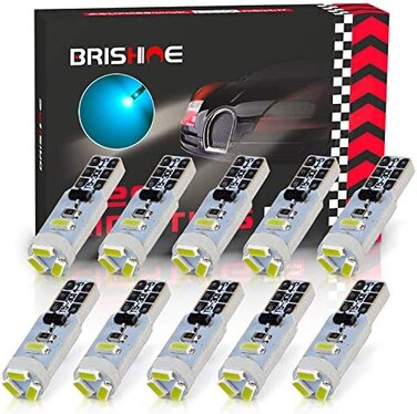 مصابيح BRISHINE 10X T5 LED شديدة السطوع باللون الأزرق الجليدي 3014 شرائح 74 2721 37 73 17 70 مصابيح LED إسفينية للوحة العدادات الداخلية ولوحة العدادات ومؤشرات مكيف الهواء.