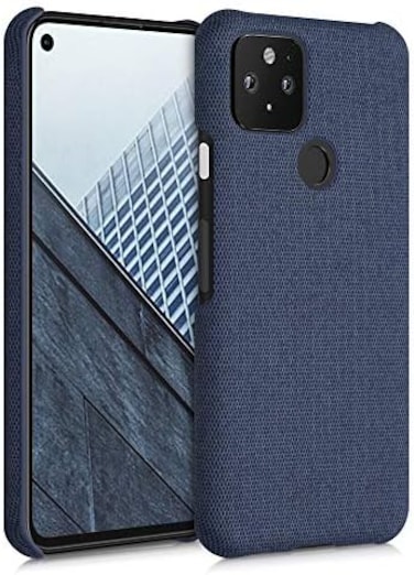 جراب قماشي من kwmobile متوافق مع هاتف Google Pixel 5 - غطاء حماية صلب للهاتف ذو ملمس مميز - أزرق داكن.