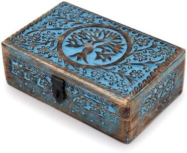 BHAVATU Wooden Jewelry Box, Tarot Box, Celestial Home Decor, Witch Box, Tree of Life, Trinket BoxSize- 8" x 5" x 2. 5",Decorative Storage Bin.