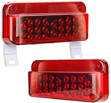 LIMICAR RV Tail Lights LED, 53 LED Red RV Camper Trailer Tail Lights, Stop Turn Signal Brake Tail Light White License Plate Light with Red Cover Reflex Lens Rectangular Camper Tail Light Assembly.