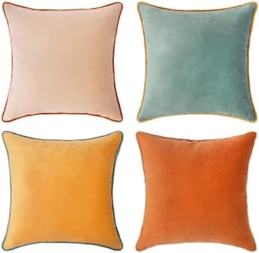 MONDAY MOOSE Decorative Throw Pillow Covers Cushion Cases, Set of 4 Soft Velvet Modern Double-Sided Designs, Mix and Match for Home Decor, Pillow Inserts Not Included (18x18 inch, Orange/Teal.