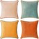 MONDAY MOOSE Decorative Throw Pillow Covers Cushion Cases, Set of 4 Soft Velvet Modern Double-Sided Designs, Mix and Match for Home Decor, Pillow Inserts Not Included (18x18 inch, Orange/Teal.