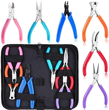 Acejoz Jewelry Pliers, 6pcs Jewelry Making Tools Kit Includs Needle Round Nose Pliers, Wire Cutters, Crimping Pliers, Bent Nose Pliers, End Nippers for Beading Craft.