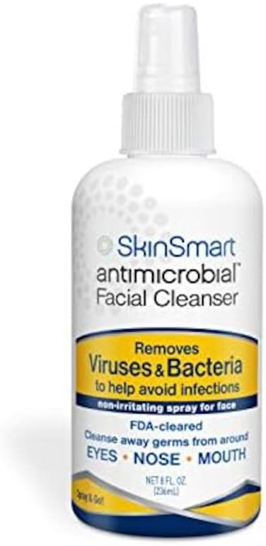 SkinSmart Antimicrobial Facial Cleanser Spray to Remove Viruses and Bacteria Around Eyes, Nose and Mouth, Fight Maskne, 8 oz Spray Non-Irritating Hypochlorous Spray.