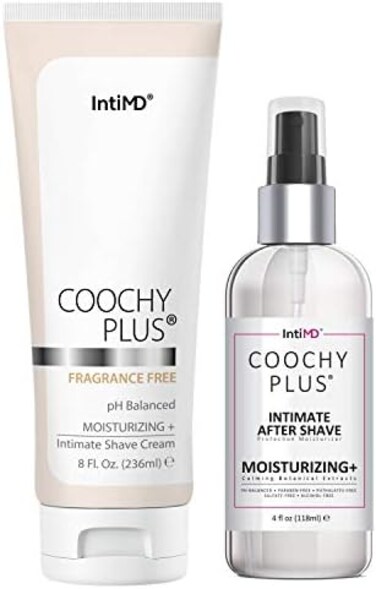 IntiMD Coochy Plus Intimate Shaving Complete Kit - FRAGRANCE FREEAfter Shave Protection Soothing Moisturizer Mist Antioxidant Formula Prevents Razor Burns, ItchinessIngrown Hairs.