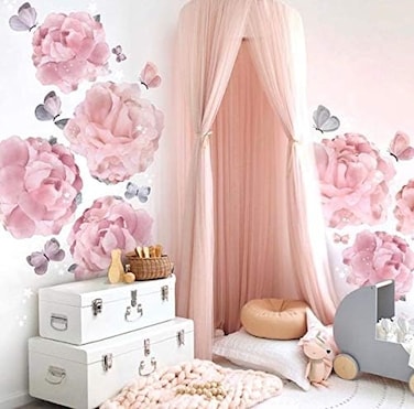 Shyneer Kids Bed Canopy,Princess Hanging Mosquito Net for Baby Crib Nook Castle Nursery for Kid's Room Decor,Pink.